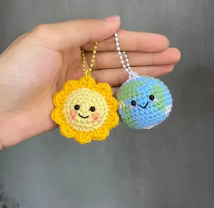 Loopy Puff - Crochet Earth And Sun Keychain, Sun And Earth Amigurumi, Mini Earth Sun Plushie, Couple Keychain, Bag Charm Backpack Accessory