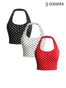 Women's Sexy 3-Piece Set, Summer Tank Tops, Plain Slim-Fitting Racerback Sports Bras, Comfortable Casual Wear for Active Lifestyle, Workout Clothes Women