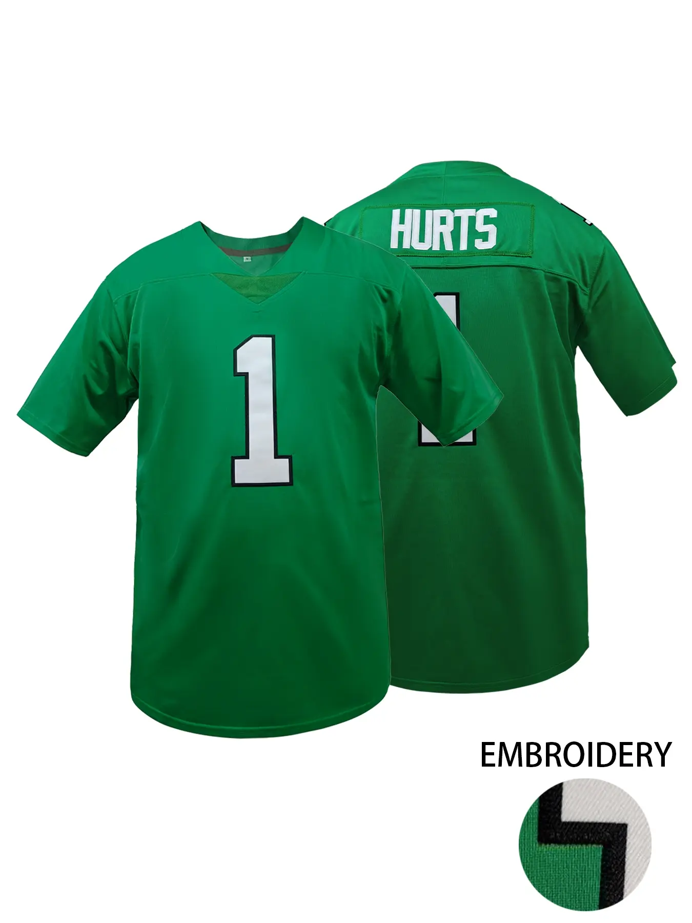 Men's Philadelphia Green #1 Football Jersey with Embroidered Name & Number - Breathable Loose Fit Unisex Design - 100% Polyester - Ideal for Training, Outdoor Activities, and Casual Wear, Short Football Jerseys