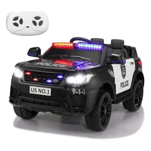 TOBBI 12 Volt Battery Powered Ride On Police SUV for Kids Ages 3+ with Remote Control, Four Wheel Design, Rechargeable Car, Flashing Lights, Siren, Intercom, Bluetooth, USB, Auxiliary Inputs, Black