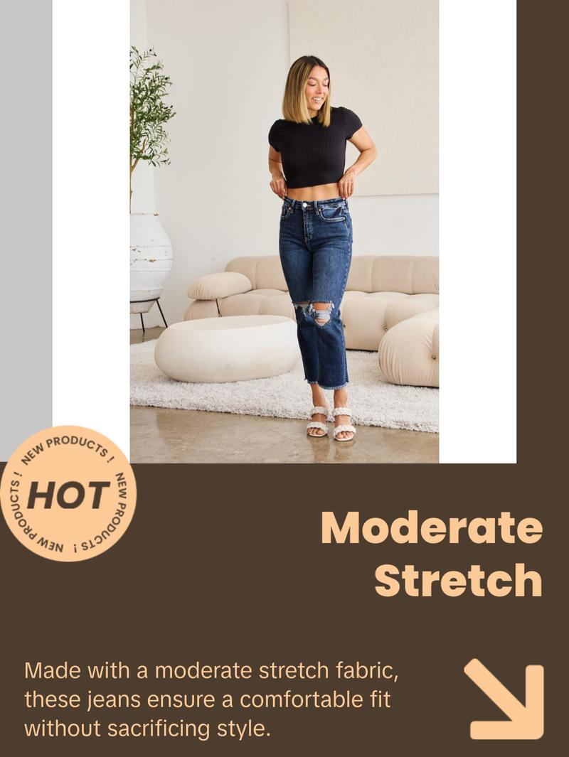 RFM Crop Dylan Full Size Tummy Control Distressed High Waist Raw Hem Jeans