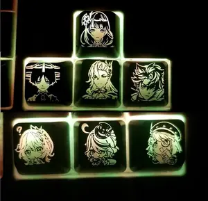 LED Shine-Through Avatar Keycaps – 50+ Characters Inspired by Anime (Lumine, Xiao, Kazuha, Hu Tao, Ayaka, Raiden, Yae) – Mechanical Keyboard Backlit Keycap Set