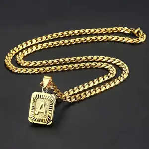 SHOW CRAFT Men's Letter Cuban Chain Necklace - Square Custom Pendant Light Luxury Jewelry Birthday/Anniversary Gifts Men's Everyday Accessories