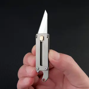 Lightweight Titanium Alloy Mini Push Knife, Paper Cutter, Craft Knife with Well Designed Blades, Bottle Opener Keychain, Compact Design for Outdoor Fishing Edc