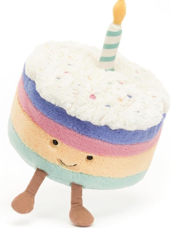 JellyCat Cute Birthday Cake Plush Toy with Candle – Soft Rainbow Stuffed Cake Pillow Gift