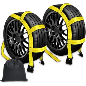 2PC Tow Dolly Basket Straps with Flat Hooks – Fits 14"-17" Tires, 10,000 lbs Break Strength – 2" Over-the-Wheel Car Tie Down Tire Bonnet Net with Carrying Bag