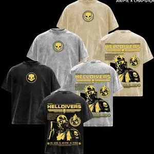 Helldivers 2 'The Galaxy's Last Line of Offence' on Steam Oversize Unisex Washed Hoodie & T-Shirt, Double Printed Streetwear Game Merch Gift For Fan P