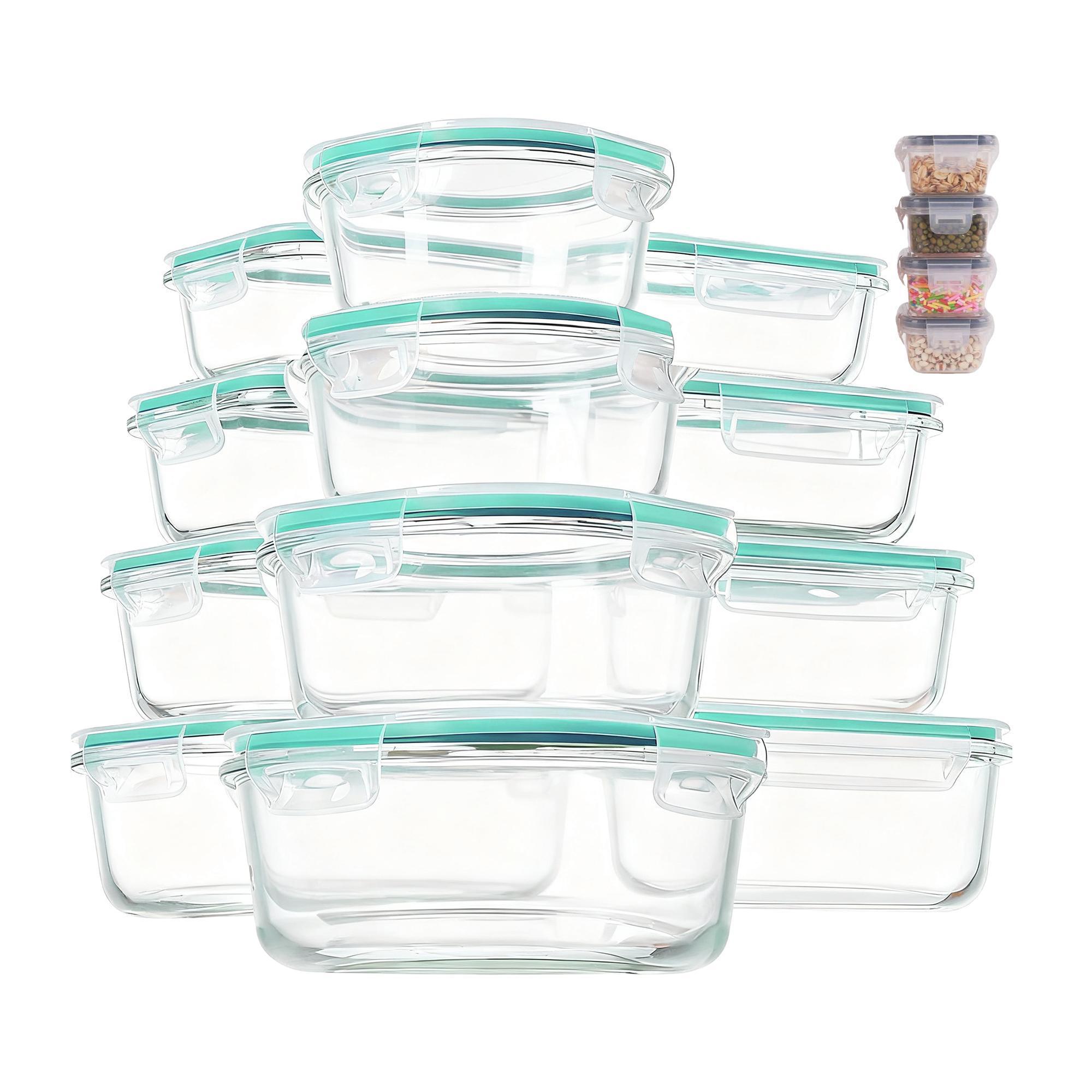 18-Pack Multi-Size Glass Food Storage Containers, 6 Sizes Square&Rectangle, Airtight Leakproof, Oven/Microwave/Freezer Safe (BPA-Free)