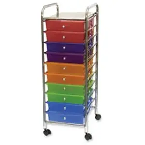 212 MAIN 10-Drawer Organiser, Chrome Metal Storage Unit with Swivel Casters, 13in x 15.25in x 37.50in Smoke Finish for Sewing Tool Kits & Textile Supplies