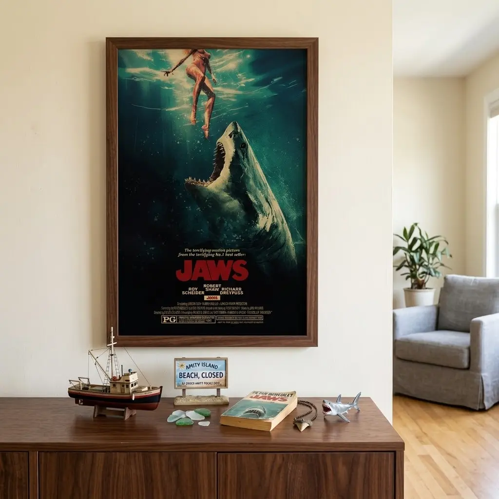 Jaws Movie Poster No Frame, Shark Horror Film Wall Art, Ocean Thriller Decor, Vintage Cinema Print, Movie Lover Gift Artwork