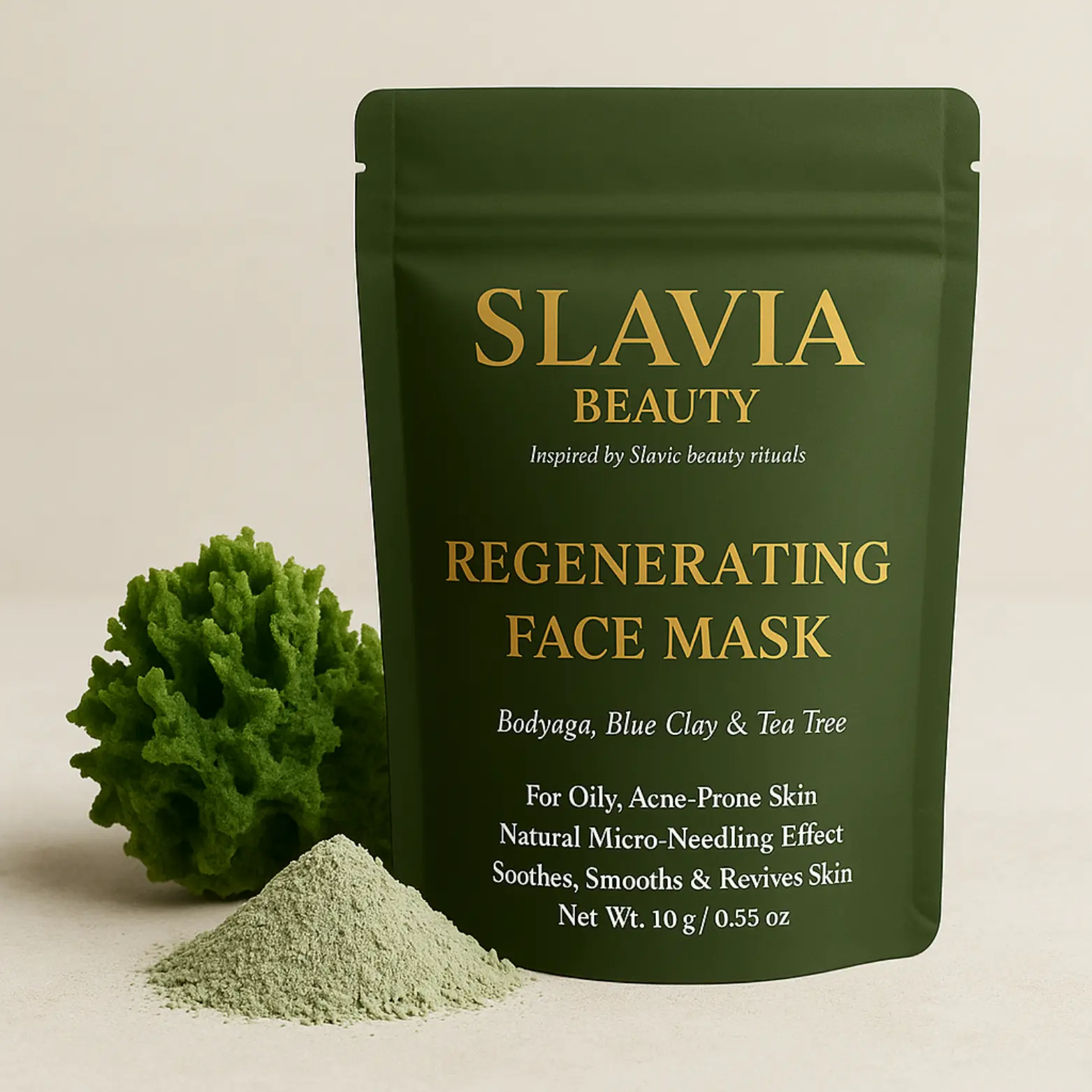 Regenerating Face Mask Powder - Slavia Beauty: Natural Bodyaga (Spongilla) with Blue Clay & Tea Tree | Deep Cleansing, Brightening & Biological Microneedling Effect | Smooth, Brighten & Revitalize