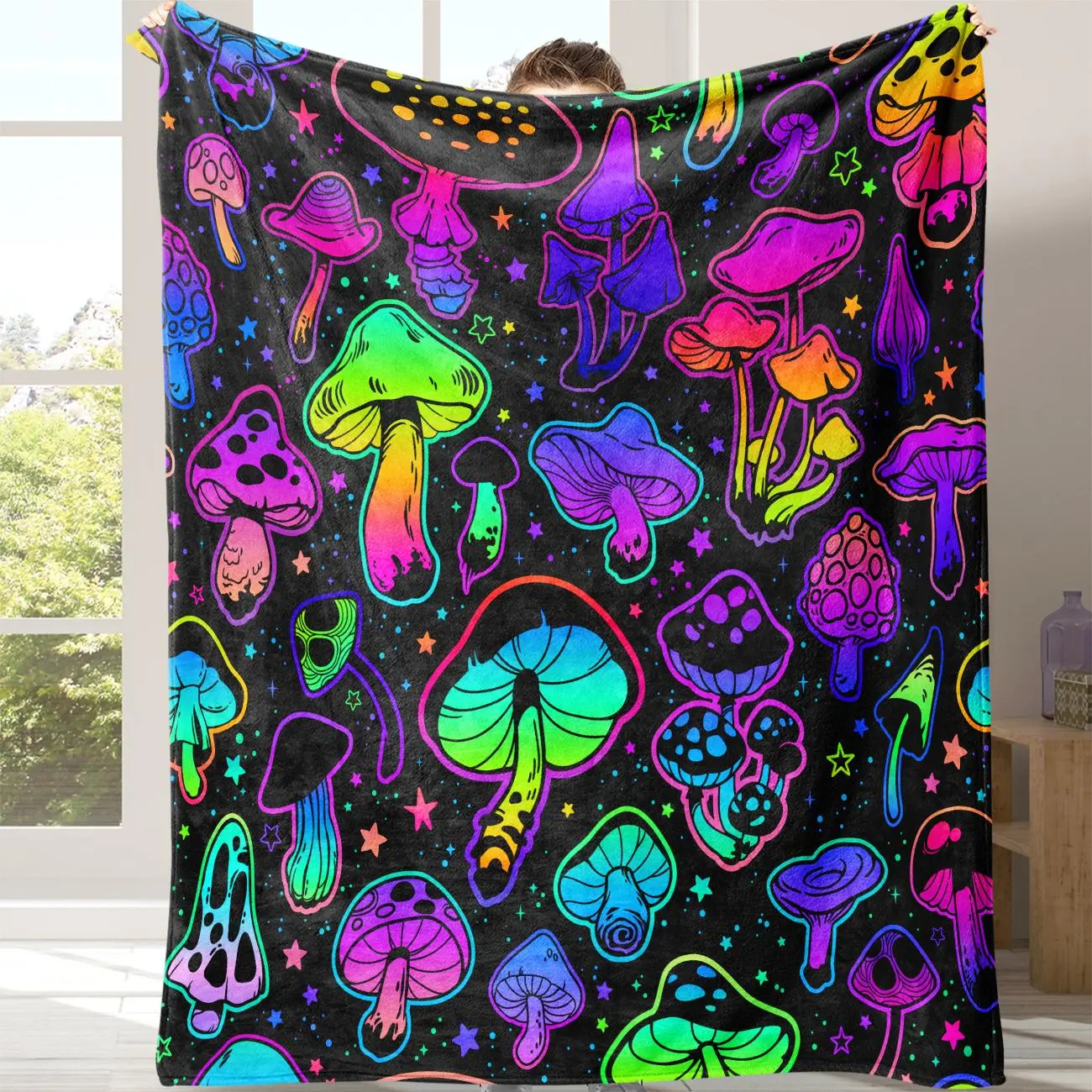 Colorful Mushroom Pattern Blanket, Cozy Throw Blankets, Soft Comfortable Napping Throw, Room Blanket, Warm Nap Blanket for Home Office Sofa Bed Couch, Halloween, Lightweight Cozy Blanket, Lightweight Flannel Blanket, Mushroom Print Blanket