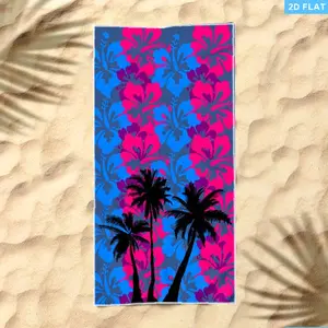 Palm Beach Towel Featuring Tropical Hibiscus, Made from Ultra-Fine Fibers, Available in Various Specifications with a Vibrant Single-Sided Color And a Bold Summer-Themed Design