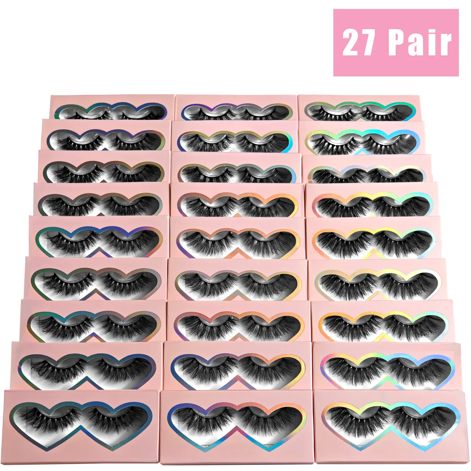 27-Pair Pack BTLLSSH Back-to-School Student Synthetic Eyelashes, 18 mm, Mixed Styles (3 Types), Cross Design, Voluminous Natural Look for Parties, Premium Dense Faux Mink Lashes, Reusable Strip Lashes, Multi-Pack Makeup Supplies