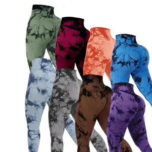 Tie Dye Seamless High Waisted Workout Leggings for Women Scrunch Butt Lifting Yoga Gym Athletic Pants