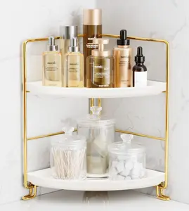 2-Tier Corner Bathroom Counter Organizer, Tool-Less Installation Vanity Shelf Small Plastics Countertop Makeup Tray Skincare Perfume Organizers ()