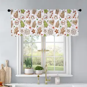 1pc Christmas and New Year printed kitchen curtains of cute Watercolor Gingerbread. Christma curtains valance window treatment living room bedroom home decor 54 x 18 inch