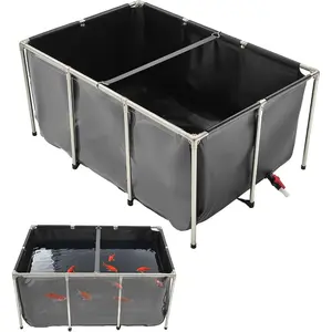 VEVOR Canvas Fish Pond, 126.8 Gal Above Ground Fish Pond, Foldable PVC Koi Tank, Rectangular Goldfish Tank with Stable Frame and Drain Valve, for Aquaculture, Koi Breeding, and Irrigation (Black)VEVOR Super Brand Day