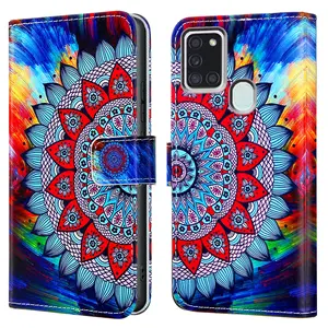 For Samsung Galaxy A10 A12 A13 A14 A15 A16 A17 A20 A21 A21s A22 A23 A24 A25 A26 A30 A31 A32 A33 A34 A35 A36 A40 A42 A50 A52 A53 A54 A55 A56 A70 A72 A73 Case PU Leather, Mandala pattern, Card Slot With Kickstand Wallet Flip Protective Phone Case Cover