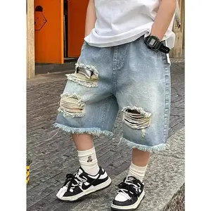 (New)Boys' Denim Shorts 2026 New Summer Thin Korean Version  Middle Pants Children's Ripped Five-point Pants Summer Pants, Perfect for Outdoor