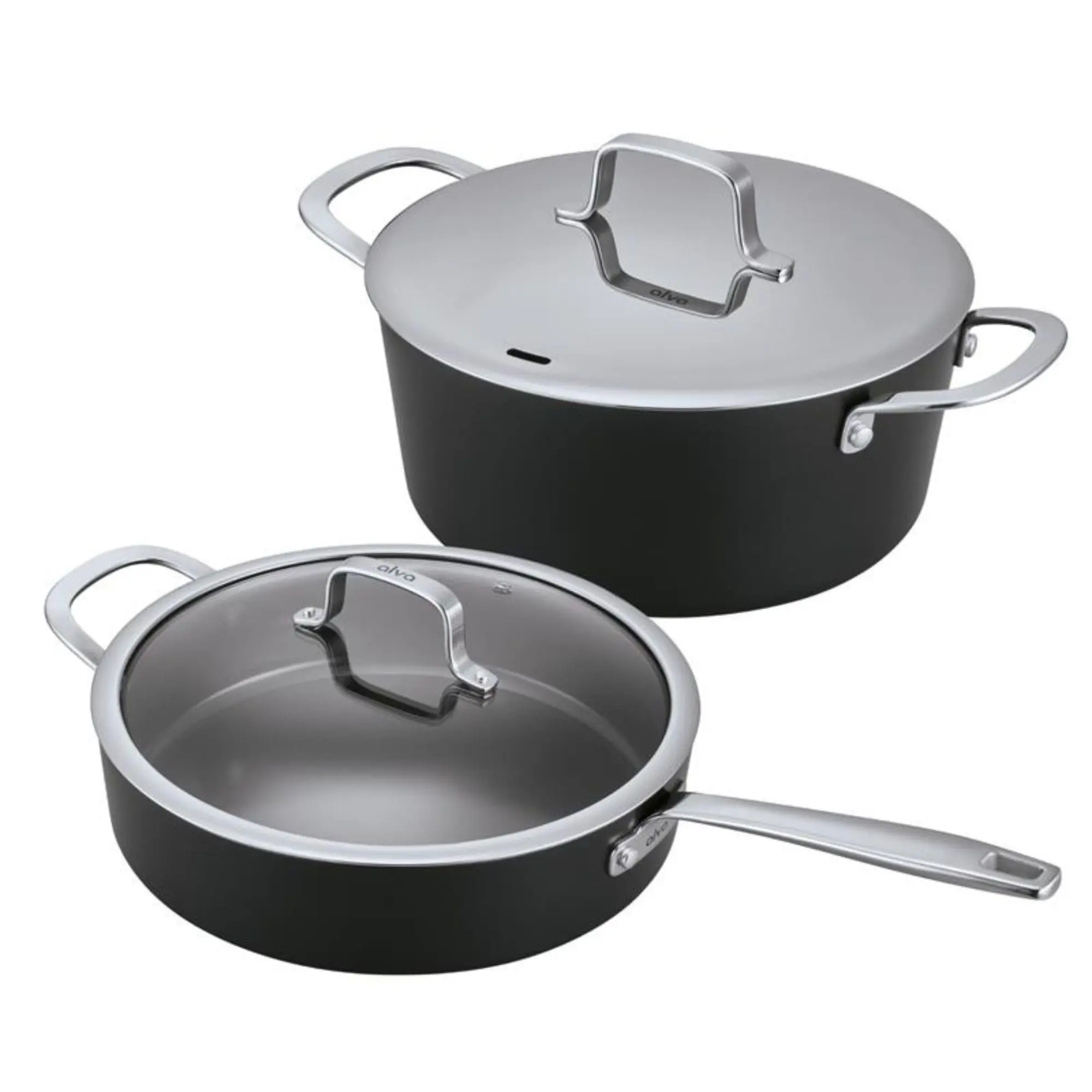 Alva Maestro 2-Piece Ceramic Nonstick Cookware Set - Residential Round Pans, 4QT Sauté Pan (Glass Lid, Steel Handles), 4.5QT Stock Pot (Lid), Oil-Saving, PTFE-PFOA-PFAS-Free, Induction & Oven-Safe to 400°F, Easy-Clean Kitchen Essentials