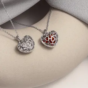 S925 Sterling Silver Hollow Heart Pendant Zirconia Necklace for Women and Girls - everyday wear gifts for her trendy charm necklace quality  necklace