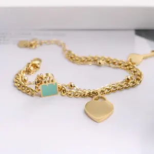 New Fashion Double Layer Titanium Steel Heart Bracelet, Drip Glaze Heart Pendant Design, Luxury Minimalist Valentine’s Day Gift for Her