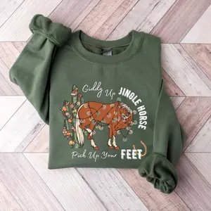 Cowboy Christmas Sweater, Giddy Up Jingle Horse Pick Up Your Feet, Howdy Country Christmas Horse, Cowgirl Shirt, Christmas Sweatshirt