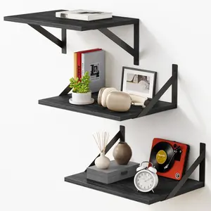 Deep Floating Shelves for Wall Set of 3, 12 Inch Deep Wall Shelves for Bedroom Office Bathroom Towels, Large Storage Shelves for Closet Clothes Living Room TV Kitchen Corner Legos Cats (Black)