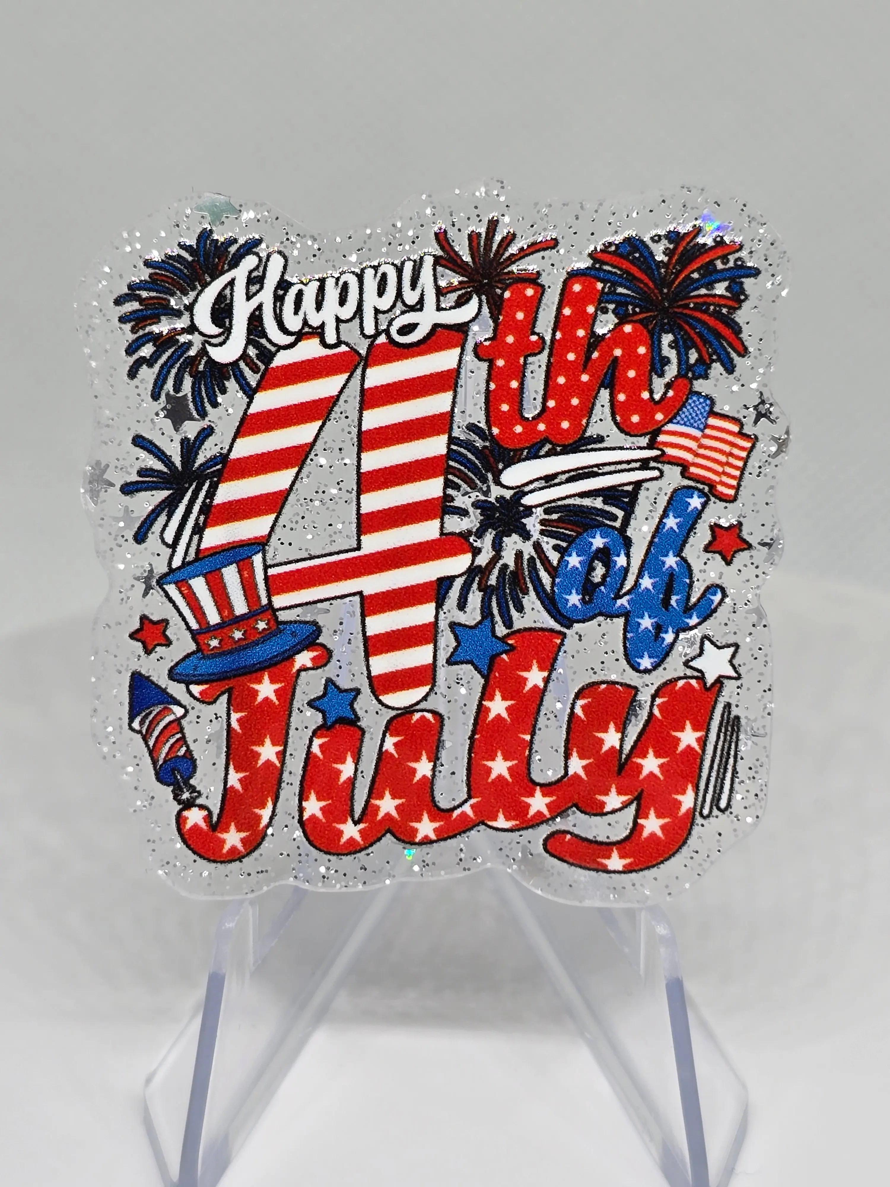 Acrylic Glitter Flatback- Happy 4th of July