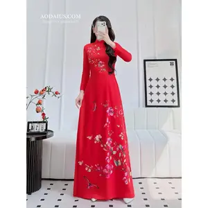 Spring Blossom Butterfly Red Vietnamese Ao Dai