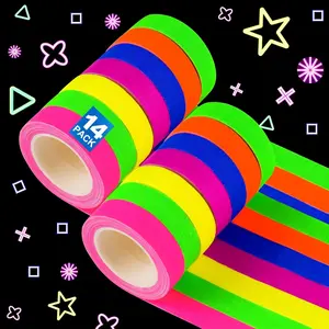 14 Pack x 16.5 Ft Neon Tape Glow in The Dark Tape Fluorescent Black Light UV, 6 Bright Colors Cloth Gaffer Glow Party Decorations Supplies for Neon Dance The Halloween Party Staged Dark Areas