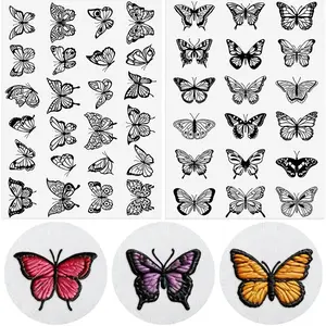18/24/42pcsAnimal Theme Water-Soluble Embroidery Transfer Stickers, Large Butterfly Pattern, Suitable for Sewing and Cross Stitch