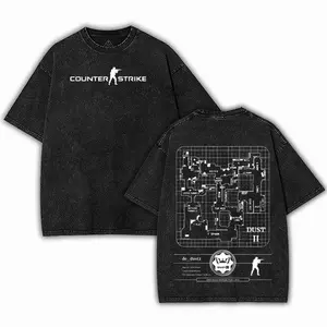 Counter-Strike 'Dust II Map' Washed T-Shirt, Classic PC FPS Game Merch, Unisex Oversized Graphic Tee, Vintage Streetwear Top, men's t shirts fall outfits, Gift for Gamers