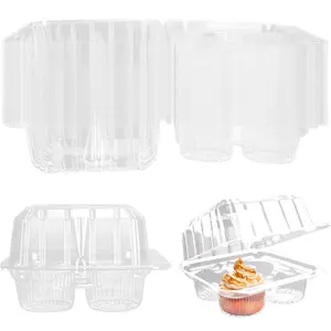20 Pack 4-Compartment Clear Plastic Cupcake Boxes, 4-Cavity Cupcake Holders, Clear Cake Containers