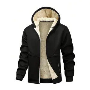 Men's Casual Full Zip Up Sherpa Lined Hoodie Sweatshirt Jacket Coat Everyday Wear Black Fitted Style Tops Outerwear Menswear Basic Minimalist Oversized Fleece Hoodie with Pocket Long Sleeve Acrylic MaterialGift