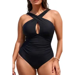 Daci Womens Front Cross Plus Size One Piece Swimsuits Tummy Control Keyhole Bathing Suits Swimwear  SwimWeek  summervibes