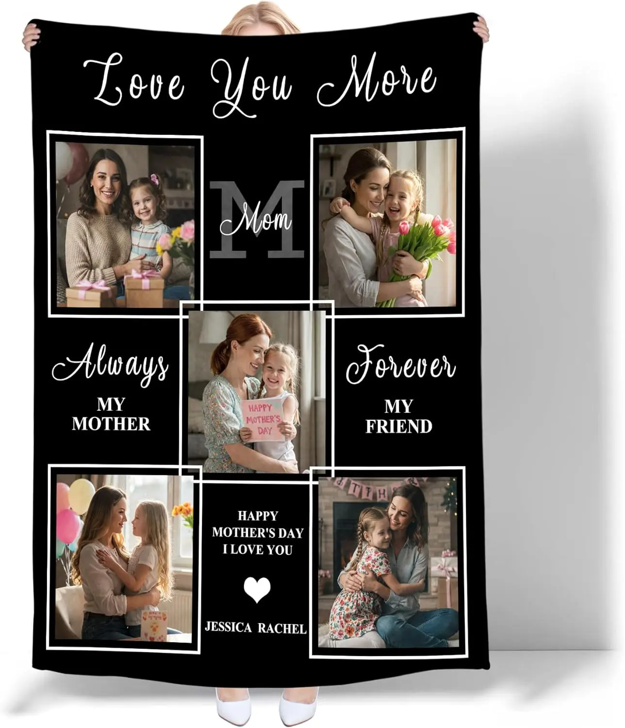 Custom Blanket with Picture Text, Personalized Fleece Blanket Thows with Photos, Customize Photo Flannel Blanket for Adult  Birthday (5 Photos)