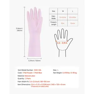 VEVOR Reusable Dishwashing Gloves, 2 Pairs Colorful Reusable Household Kitchen Cleaning Gloves for Washing Dishes and Cleaning Tasks, Flexible Long-lasting and Non-Slip, Large, Pink+ Purple