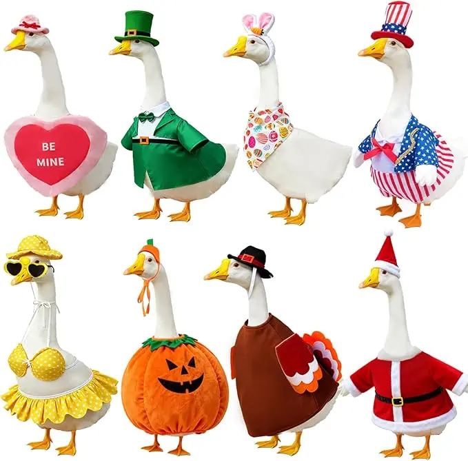 8-Set Full Body Holiday Porch Goose Outfits All-Seasons Bundle - Gift, Spooky Garden Decoration for Valentine, St. Patrick, Easter, Summer, 4th of July, Fall, Halloween, Christmas Lawn Patio Decor
