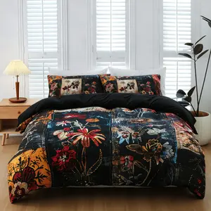 3-Piece Oil Painting Floral Print Duvet Cover Set, Includes 1 Duvet Cover and 2 Pillowcases (Without Insert), Soft and Comfortable, Machine Washable for Easy Care.