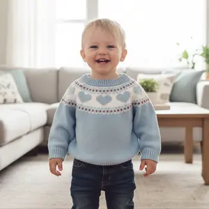 Toddler Baby Boy Girl Valentine's Day Sweater Heart Pattern Crewneck Long Sleeve Pullover Chunky Knit Tops Jumpers