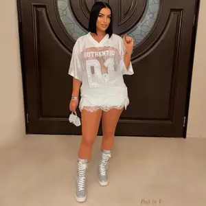 Personalized and fashionable print Relaxed and leisurely Sexy lace on the street T-shirt and short-sleeved top Summer Streetwear