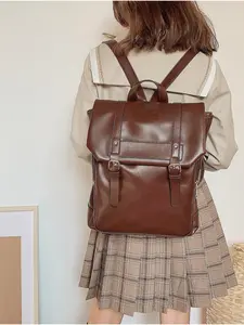Japanese Style Backpack, Preppy College Wind Soft Leather Bag, Vintage Cambridge Commuter Bookbag, All Seasons Plain Design