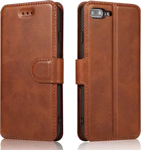 for  7 Plus  8 Plus(5.5 inches) Case  PU Leather Simple Wallet Case TPU Bumper Card Slots Kickstand  Closure Shockproof Flip Cover - Brown