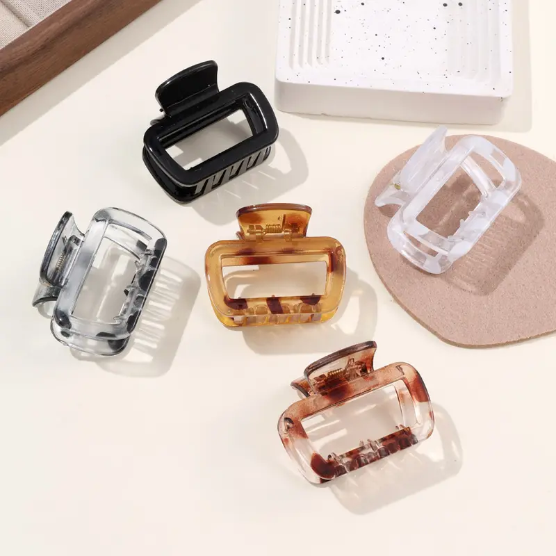 5PCS Mini Rectangle Hair Claw Clips Set, Secure Grip Clips for Half-Up Styles, Fine to Medium Hair, Work, Travel & Daily Wear