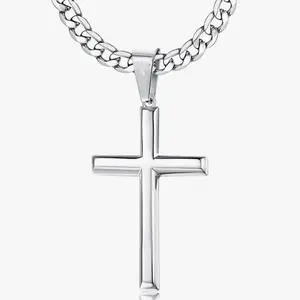 925 Sterling Silver Cross Necklace for Men Women, 5mm 316L Stainless Steel Diamond-Cut Durable Figaro Link Chain or Cuban Link Curb Chain for Men, Mens Silver Crucifix Cross Pendant Necklaces Jewelry 16-30 Inches