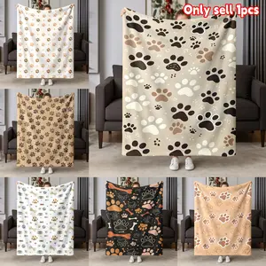 Cute Dog Paw Print Flannel Blanket, Soft Lightweight Warm Comfortable Pet Blanket, Ideal Gift for Dogs' Birthday, Pet Bed Pad