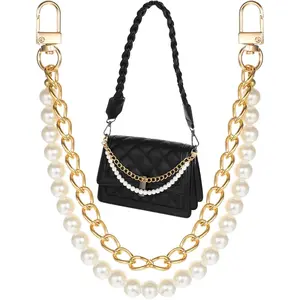 Pearl Purse Chain Extender Gold Handbag Straps Bag Chain Strap Metal Shoulder Purse Straps Extender Short Handle Replacement Charms Accessories for Women
