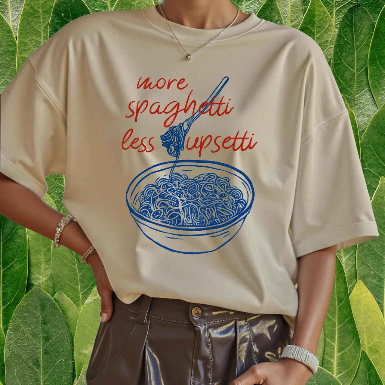 More Spaghetti Less Upsetti T-Shirt, Funny Pasta Graphic Tee, Cute Spaghetti Bowl Food Lover Shirt, Unisex Casual Humor T-Shirt, Novelty Gift Tee